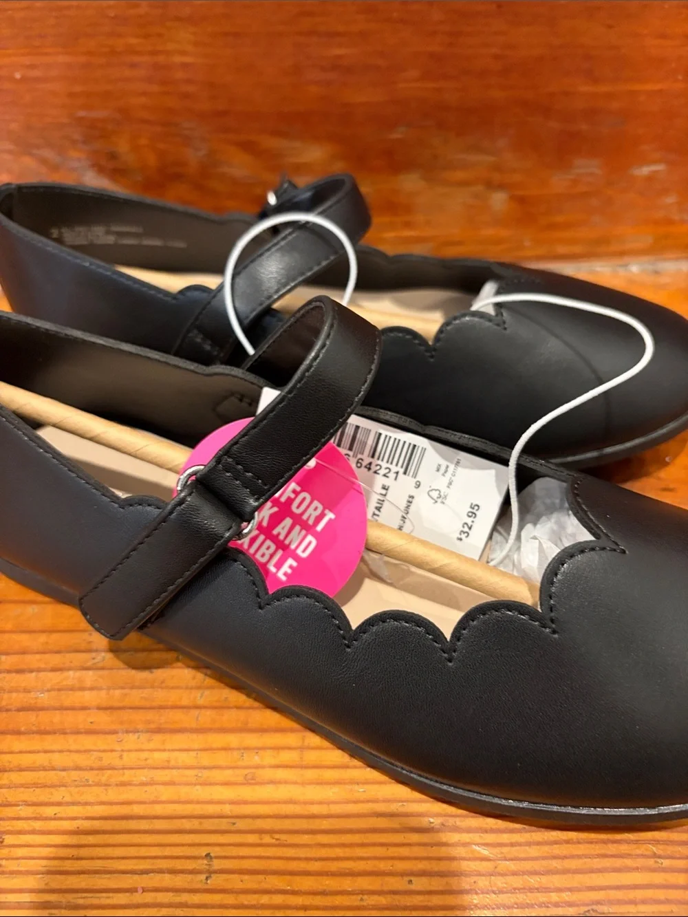 the childrens place scalloped mary jane black leather flats girls sz 2 nwt